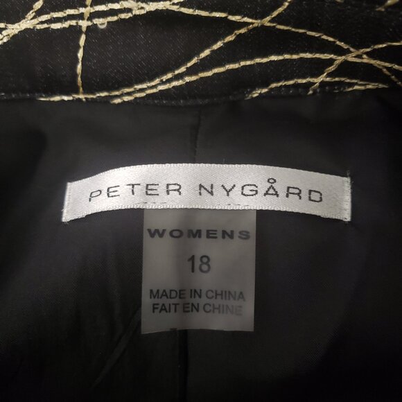 Peter Nygard Jacket Blazer 18 Embroidered 3/4 Sleeves Black Gold Full Zip Lined - Picture 8 of 9
